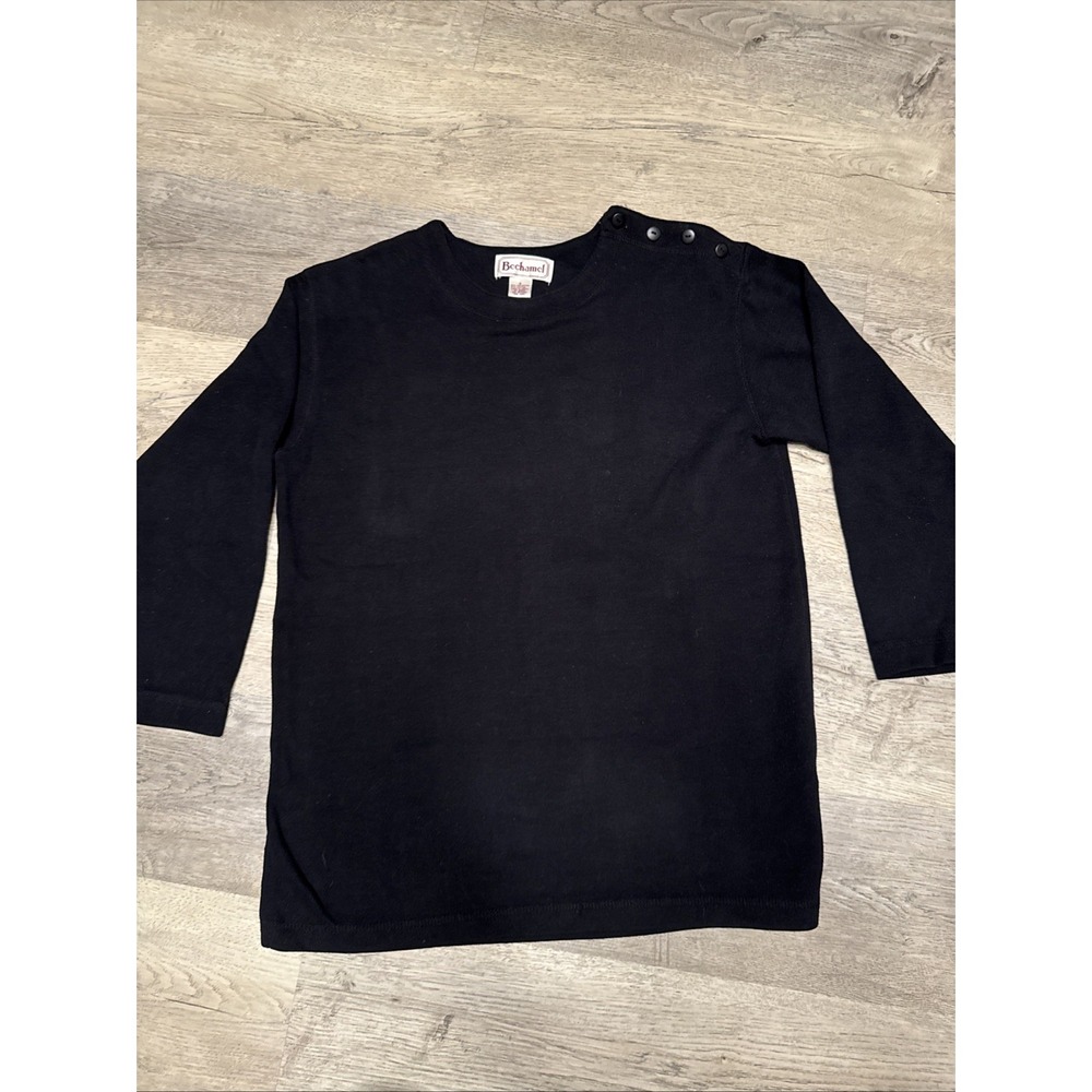 Bechamel Black Knit Shirt Sweater Size 8 Women's 4‎ Button Vintage